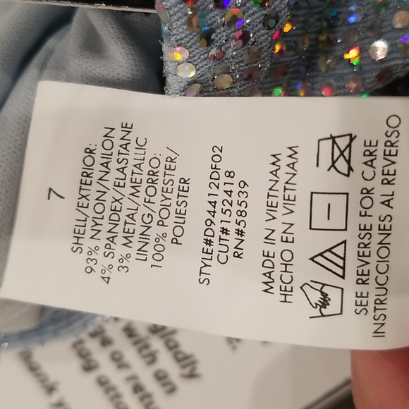 Mini Dress Size 7 Sequin Adjustable spaghetti straps blue Sky Beaded Fringe @hem - Picture 6 of 8